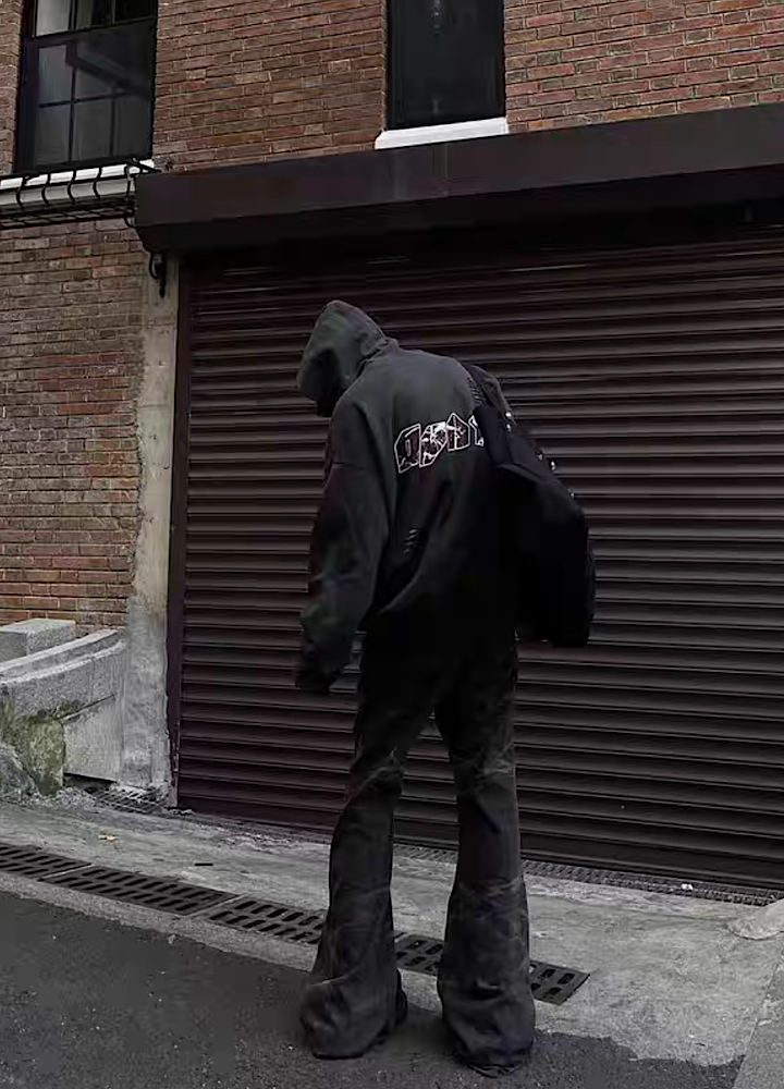 Mid-rise distressed design vintage street type hoodie  OR0980