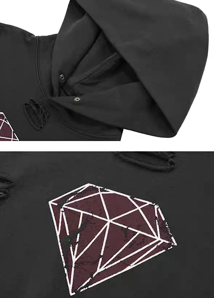 Mid-rise distressed design vintage street type hoodie  OR0980
