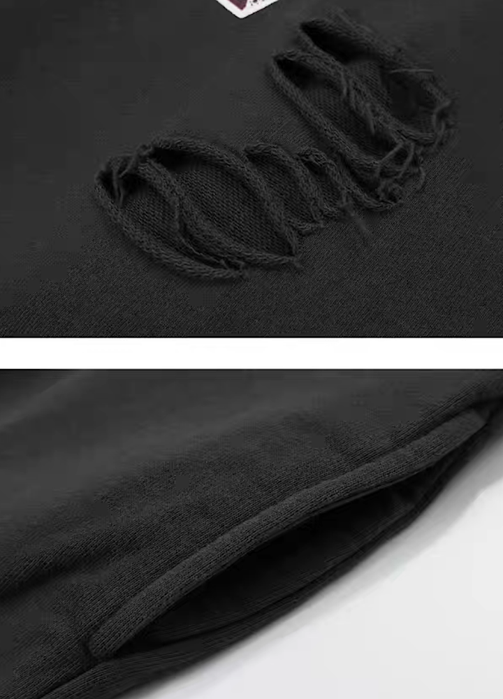 Mid-rise distressed design vintage street type hoodie  OR0980