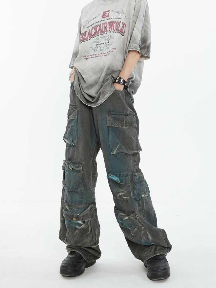 Tie dye multi pocket tooling casual pants  OR0981