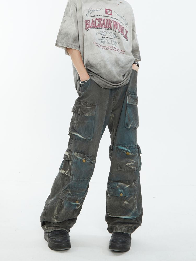 Tie dye multi pocket tooling casual pants  OR0981