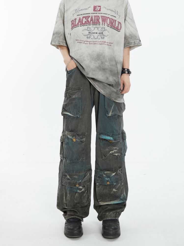 Tie dye multi pocket tooling casual pants  OR0981