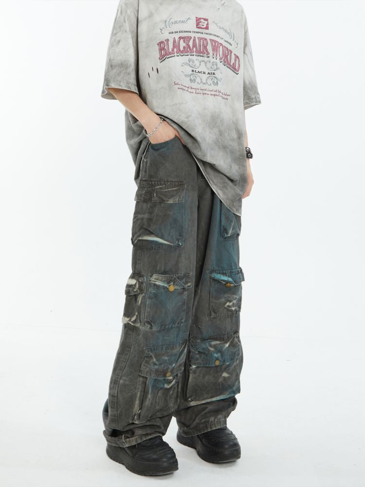 Tie dye multi pocket tooling casual pants  OR0981