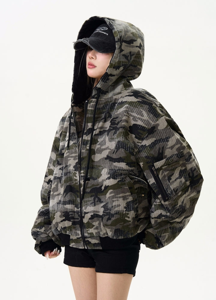 Random camouflage design jacket with over hoodie  OR0987