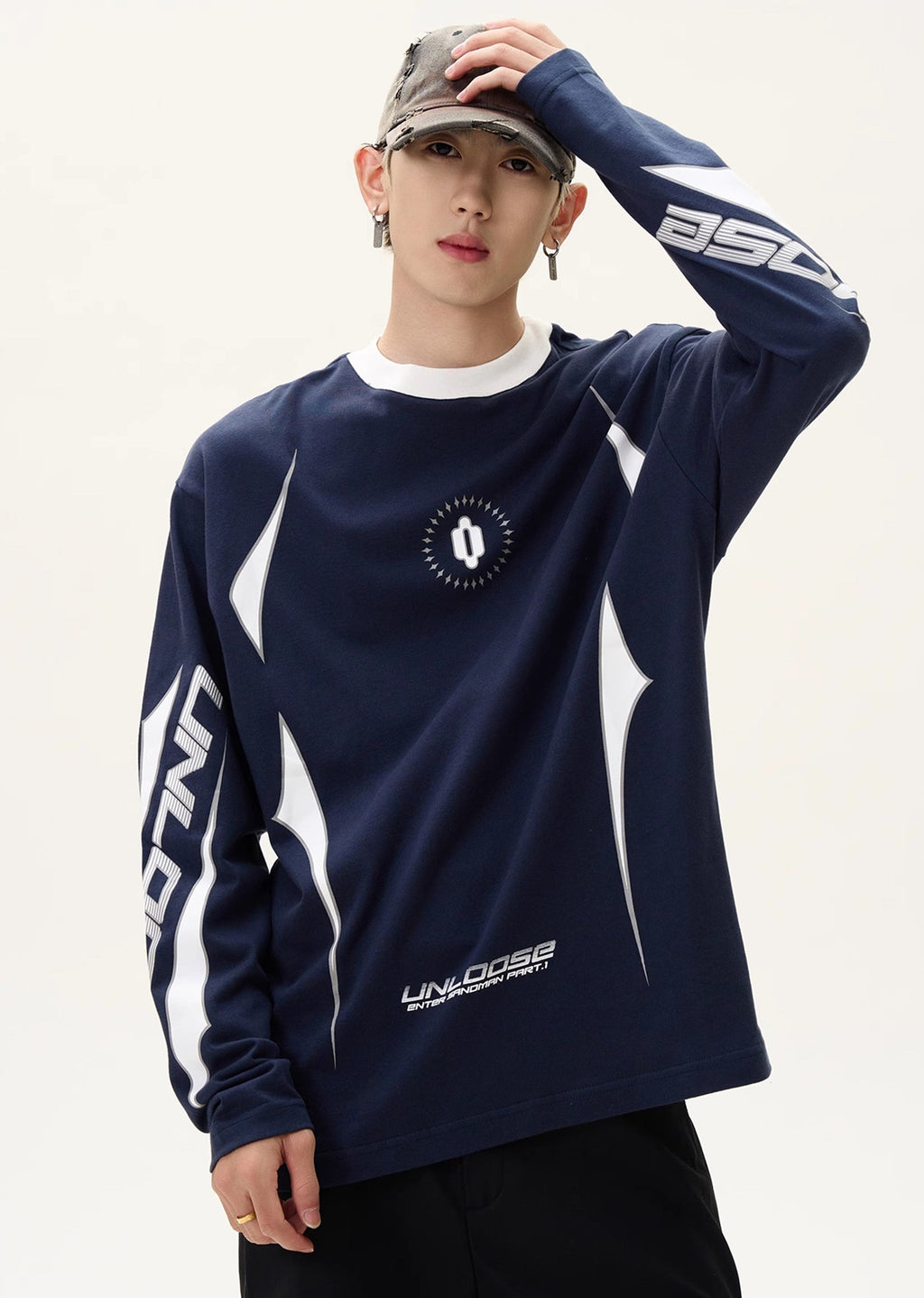 Multi-silhouette gimmick design double color long sleeve T-shirt  OR0989