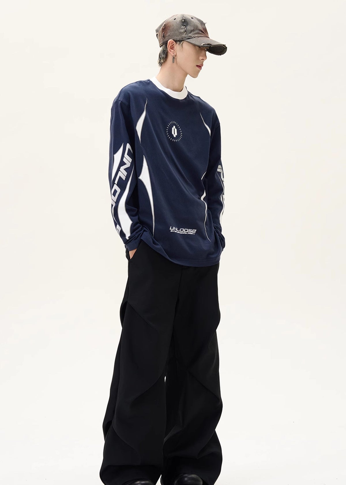 Multi-silhouette gimmick design double color long sleeve T-shirt  OR0989