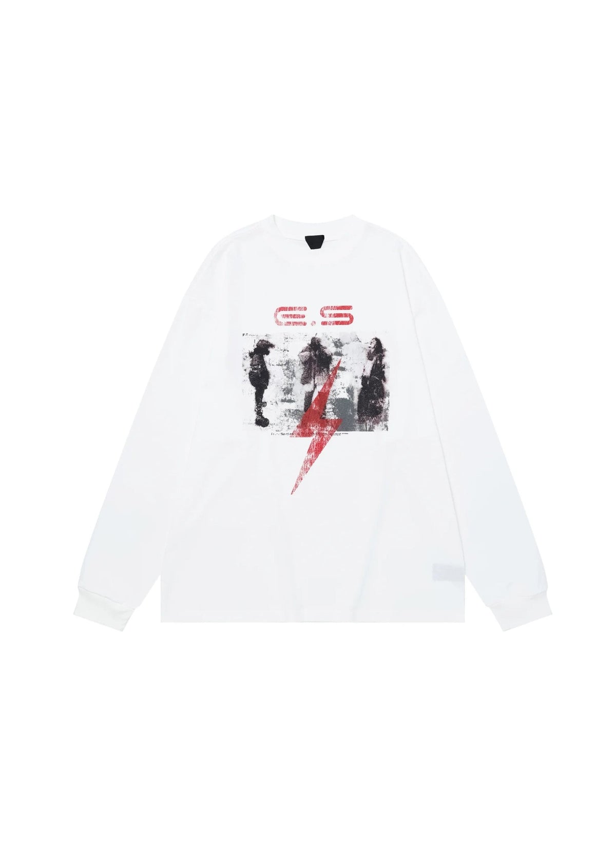 Grunge style front illustration design loose long sleeve T-shirt  OR0990