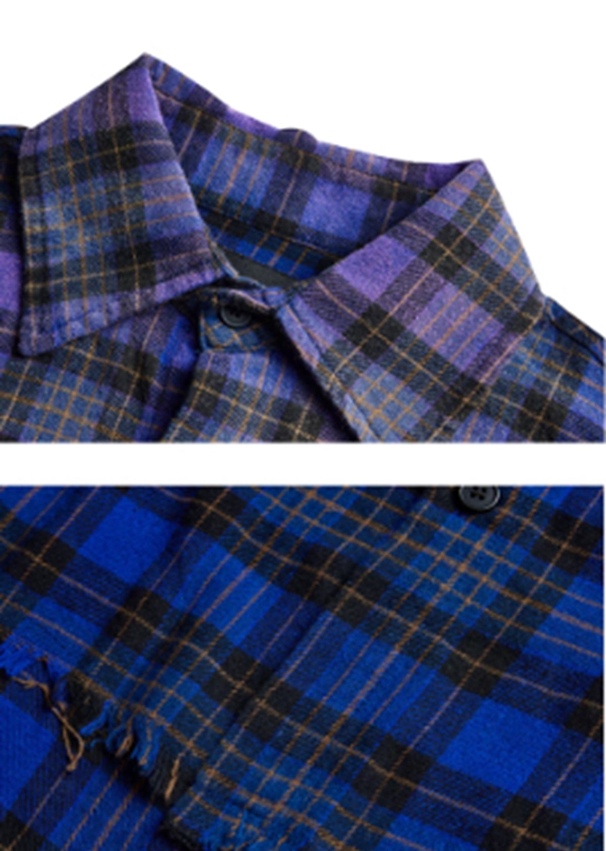 Gradient purple color plaid design distressed short sleeve shirt  OR0992