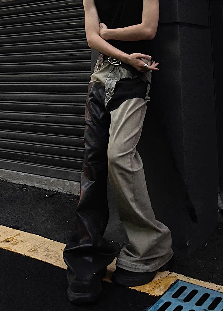 Asymmetrical double coloring design remake pants  OR0999