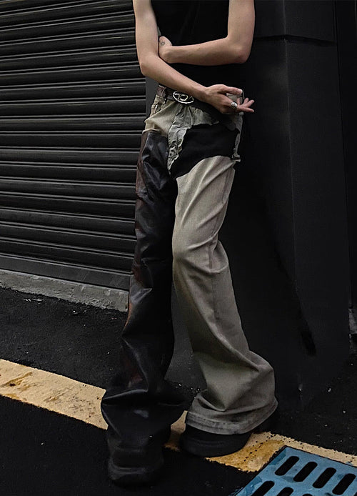 Asymmetrical double coloring design remake pants  OR0999