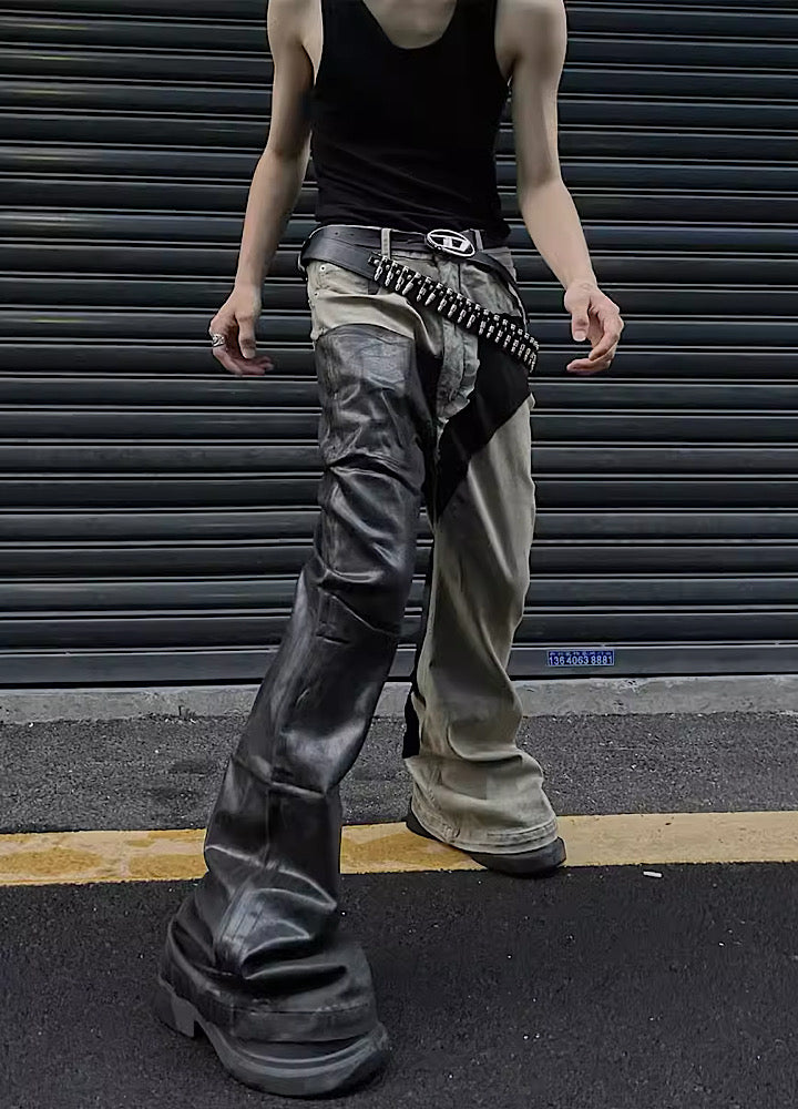 Asymmetrical double coloring design remake pants  OR0999