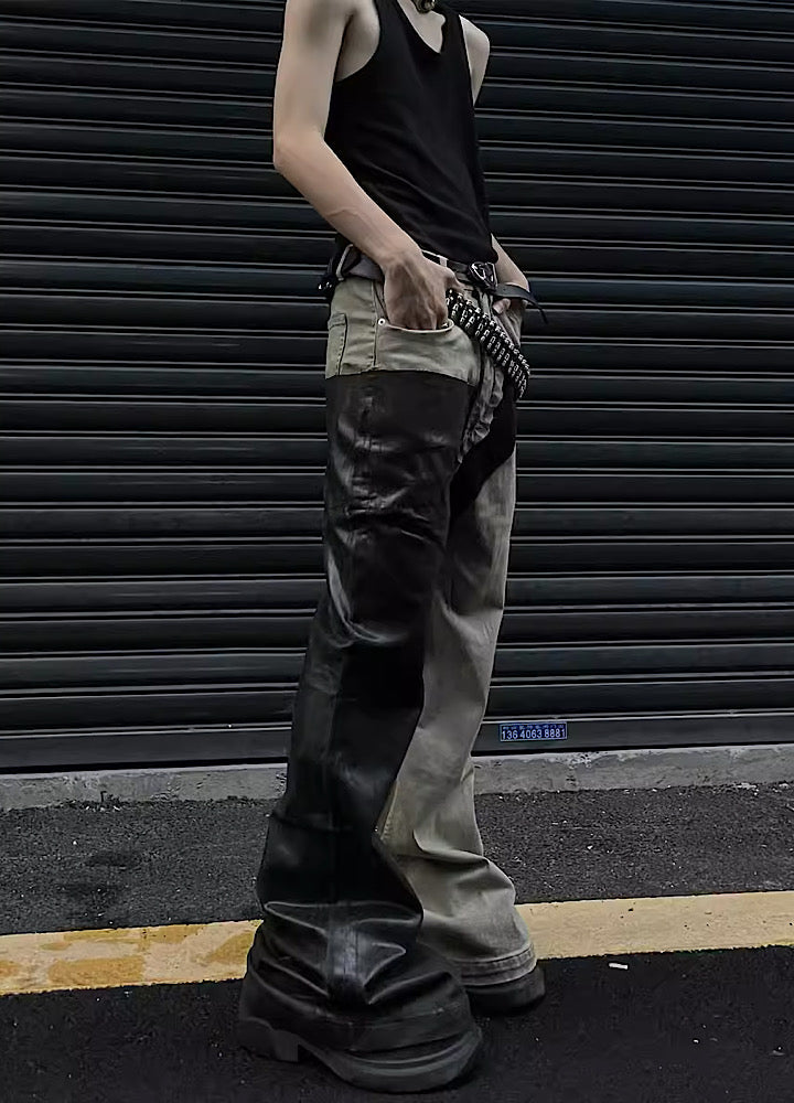 Asymmetrical double coloring design remake pants  OR0999