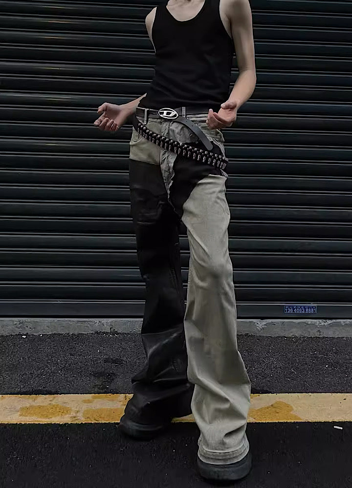 Asymmetrical double coloring design remake pants  OR0999