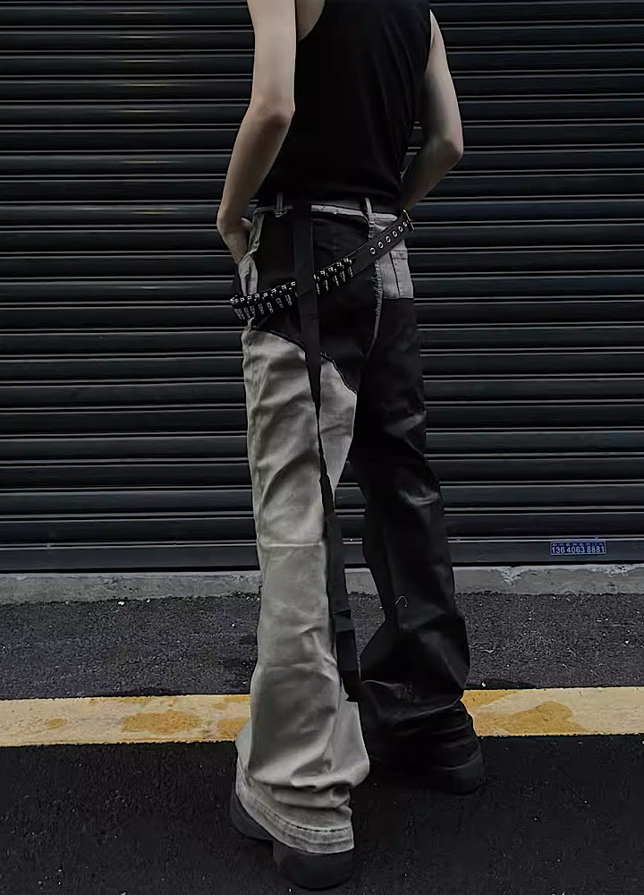 Asymmetrical double coloring design remake pants  OR0999