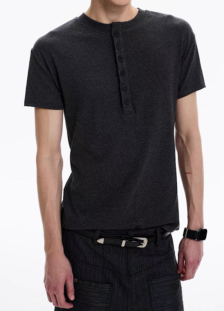 Smart fitted silhouette Henley neck simple short-sleeved T-shirt  OR1002