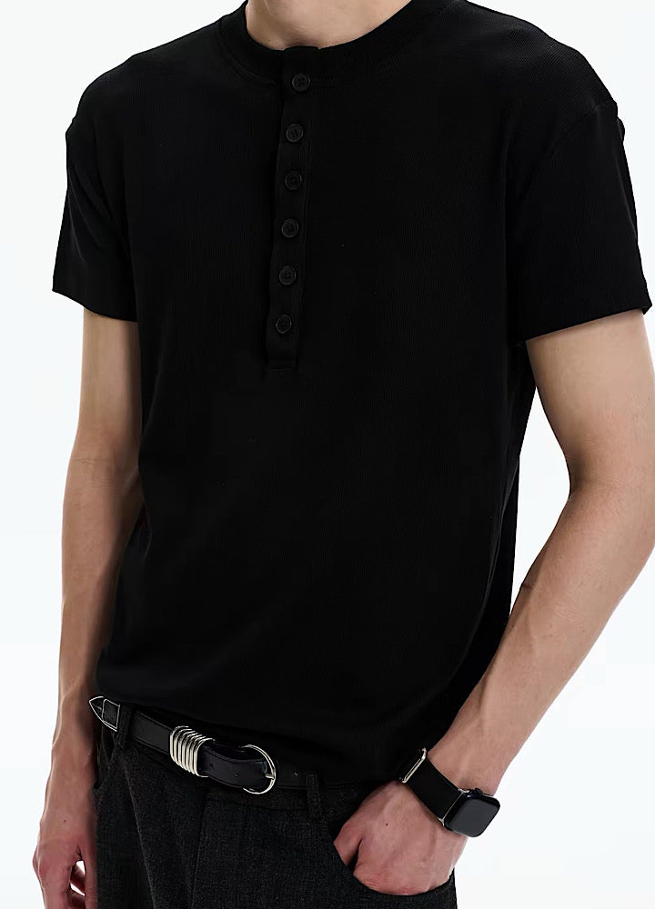Smart fitted silhouette Henley neck simple short-sleeved T-shirt  OR1002