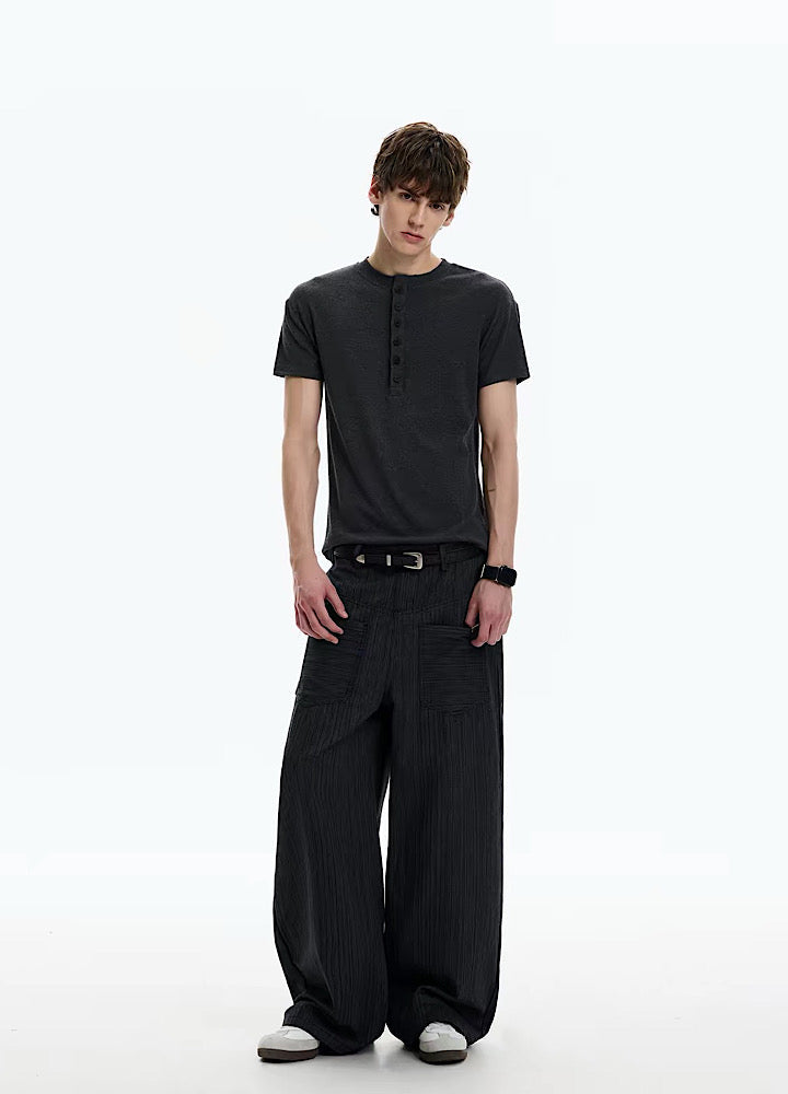 Smart fitted silhouette Henley neck simple short-sleeved T-shirt  OR1002
