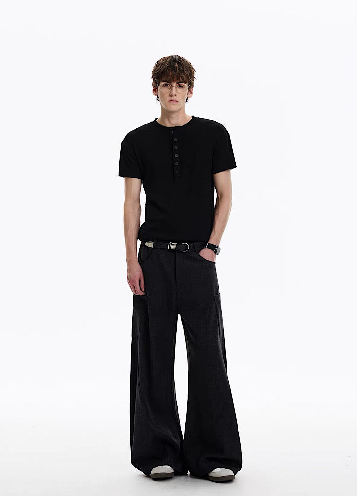 Smart fitted silhouette Henley neck simple short-sleeved T-shirt  OR1002