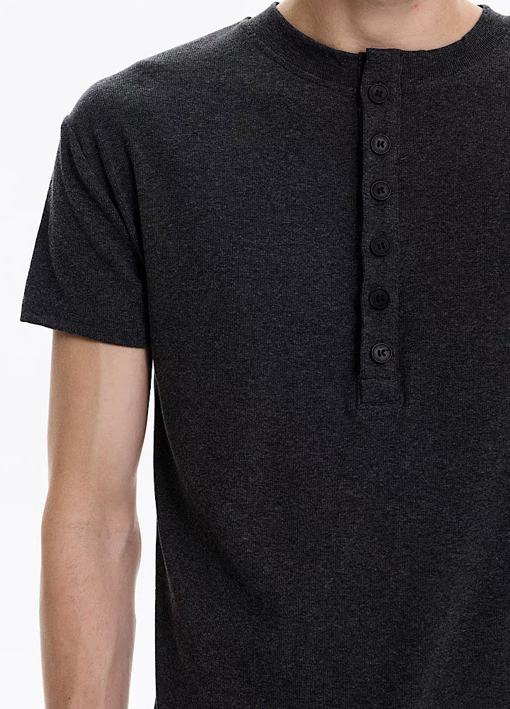 Smart fitted silhouette Henley neck simple short-sleeved T-shirt  OR1002