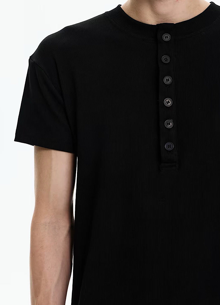 Smart fitted silhouette Henley neck simple short-sleeved T-shirt  OR1002