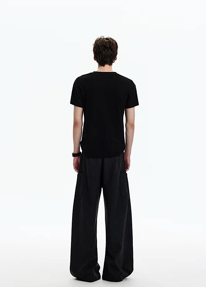Smart fitted silhouette Henley neck simple short-sleeved T-shirt  OR1002