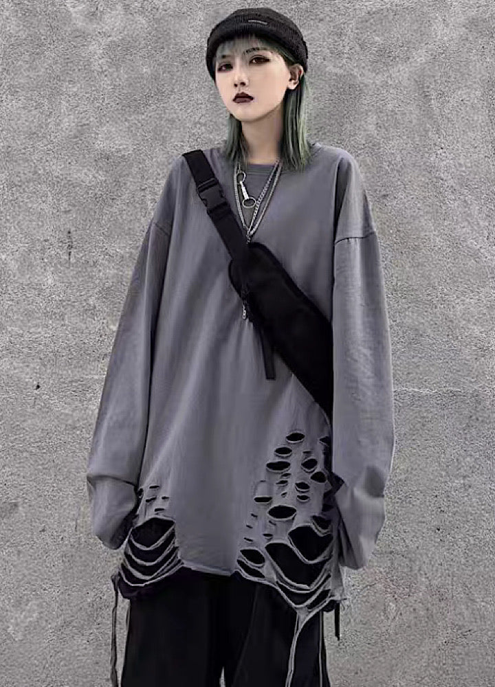 Multi-over distressed long style long sleeve T-shirt  OR1005