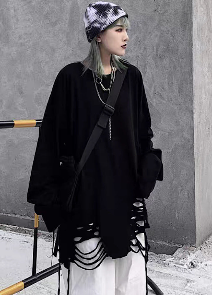 Multi-over distressed long style long sleeve T-shirt  OR1005