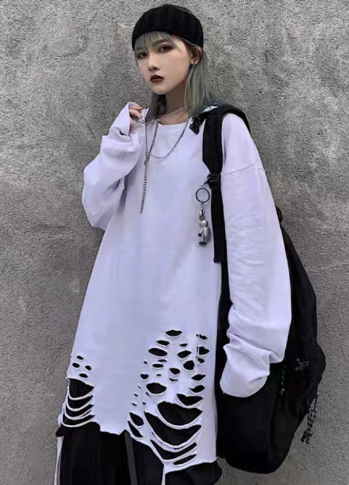 Multi-over distressed long style long sleeve T-shirt  OR1005