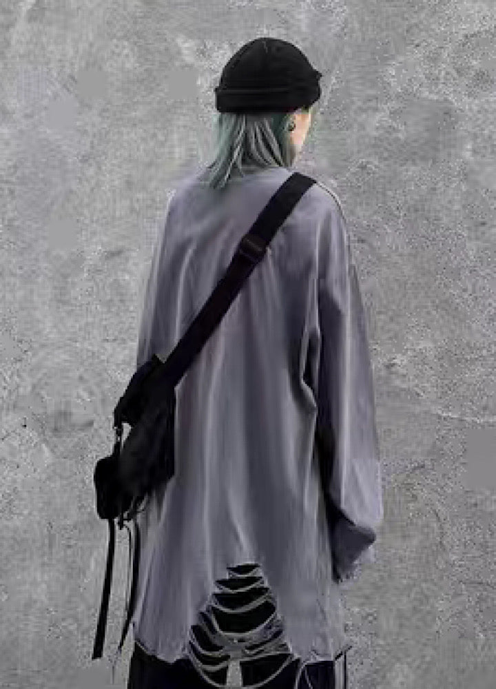 Multi-over distressed long style long sleeve T-shirt  OR1005
