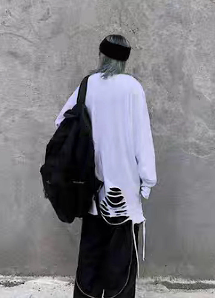 Multi-over distressed long style long sleeve T-shirt  OR1005