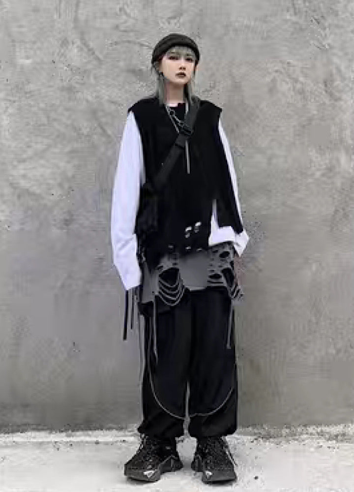 Multi-over distressed long style long sleeve T-shirt  OR1005