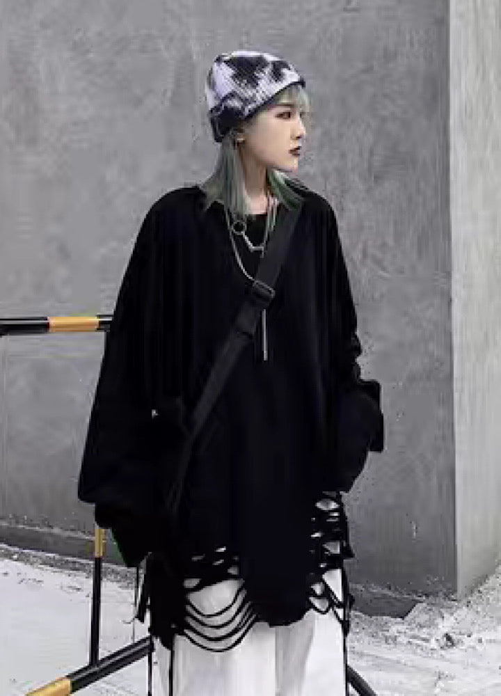 Multi-over distressed long style long sleeve T-shirt  OR1005