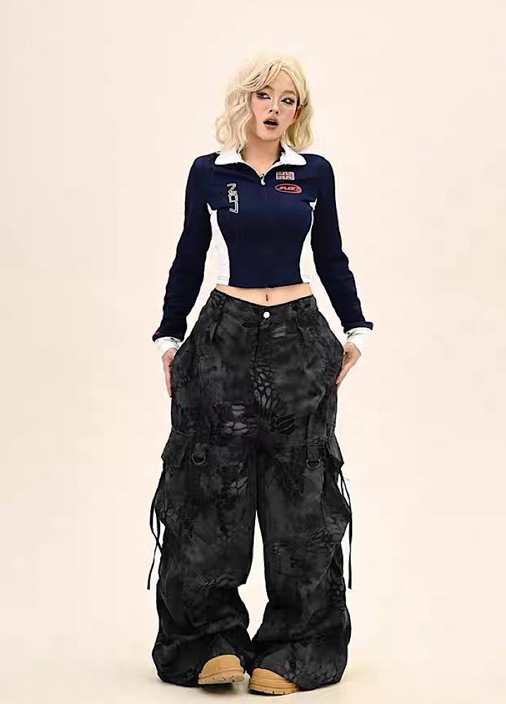 Random leopard print wide silhouette cargo pants  OR1009