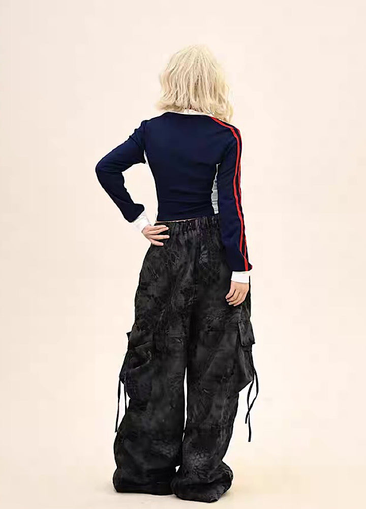 Random leopard print wide silhouette cargo pants  OR1009