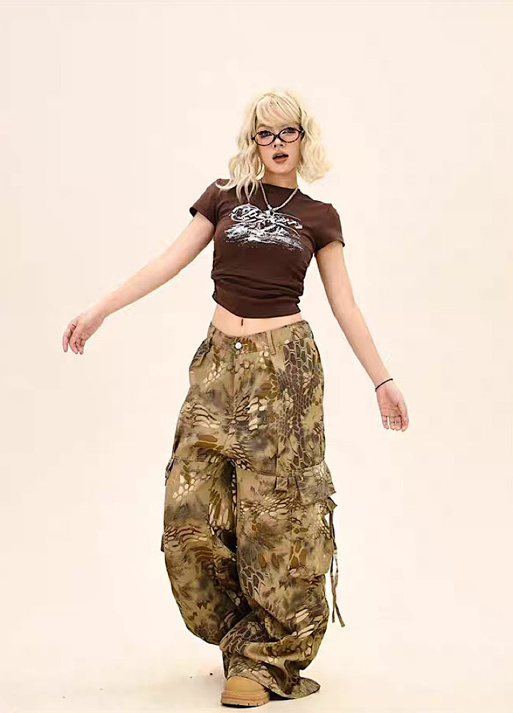 Random leopard print wide silhouette cargo pants  OR1009