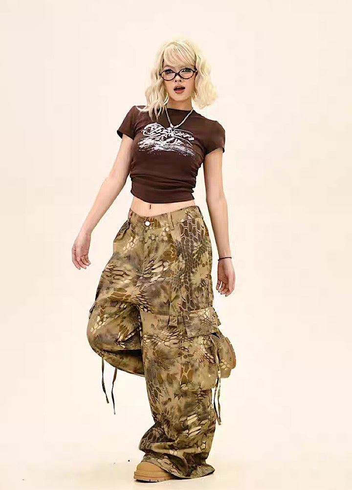 Random leopard print wide silhouette cargo pants  OR1009