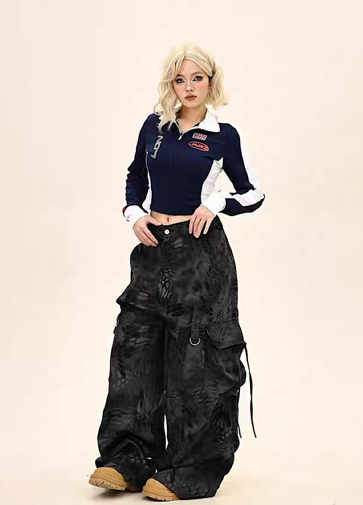 Random leopard print wide silhouette cargo pants  OR1009