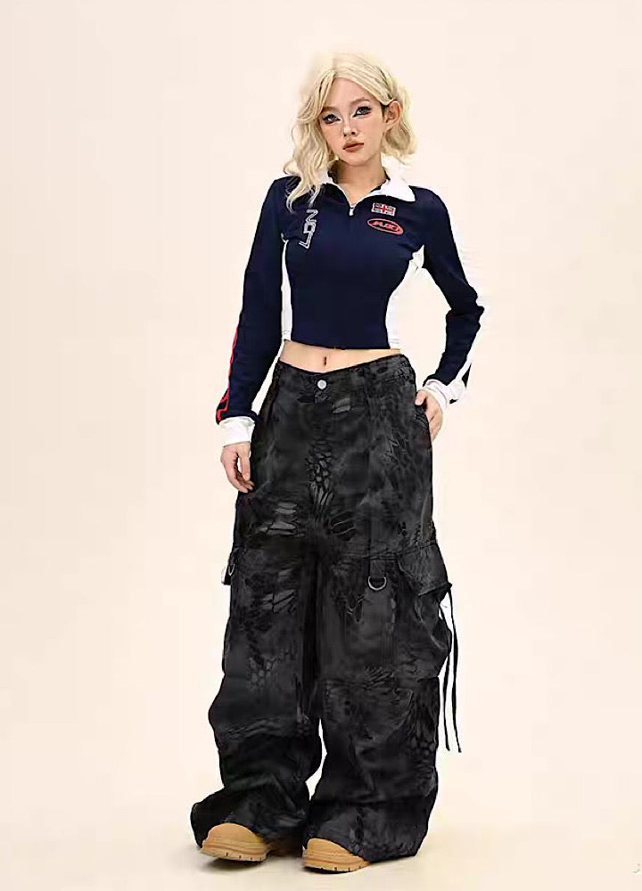 Random leopard print wide silhouette cargo pants  OR1009