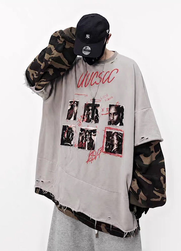 Distressed Photo Collage Oversized Short Sleeve T-shirt  OR1012