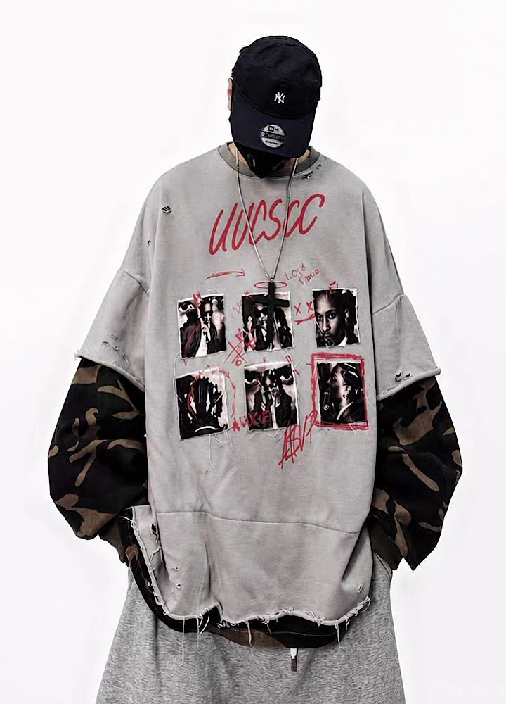 Distressed Photo Collage Oversized Short Sleeve T-shirt  OR1012