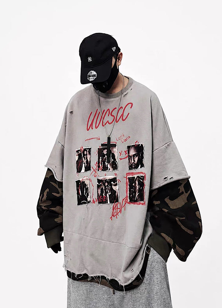 Distressed Photo Collage Oversized Short Sleeve T-shirt  OR1012