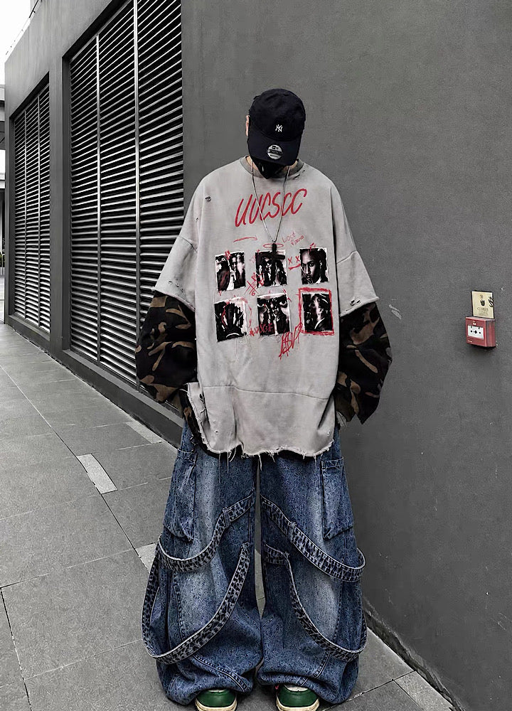 Distressed Photo Collage Oversized Short Sleeve T-shirt  OR1012