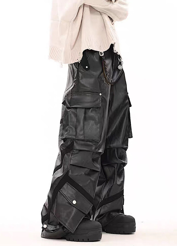 Multi-over pocket design break leather cargo pants  OR1014