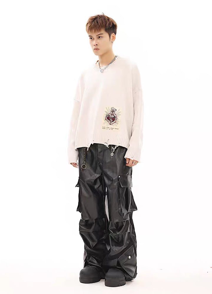 Multi-over pocket design break leather cargo pants  OR1014
