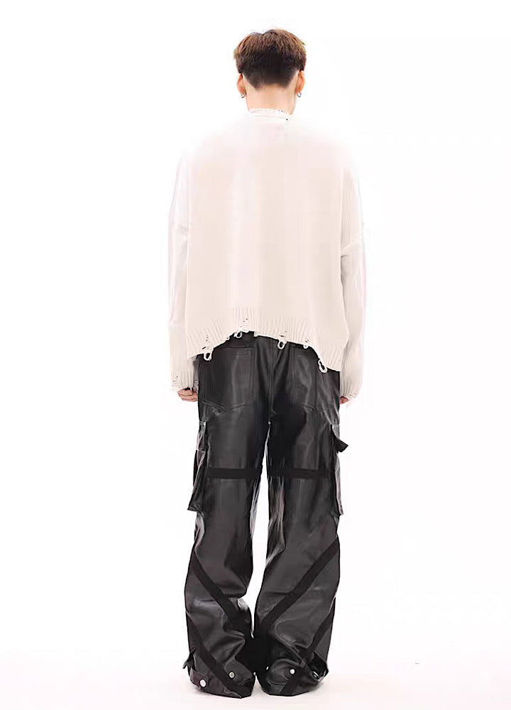 Multi-over pocket design break leather cargo pants  OR1014