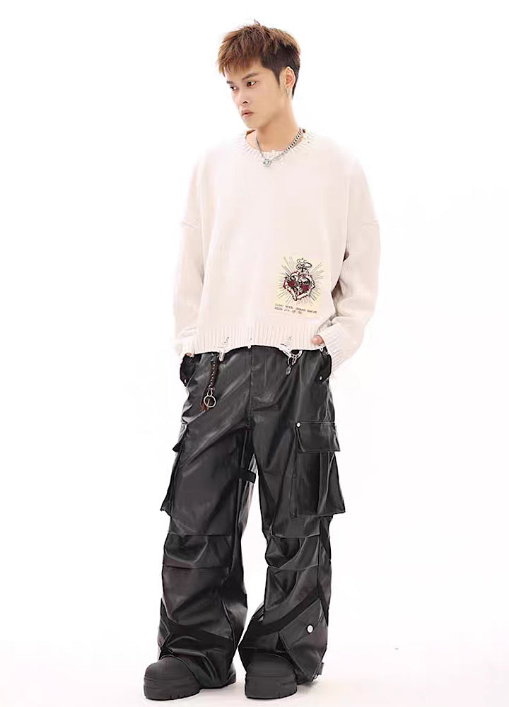 Multi-over pocket design break leather cargo pants  OR1014