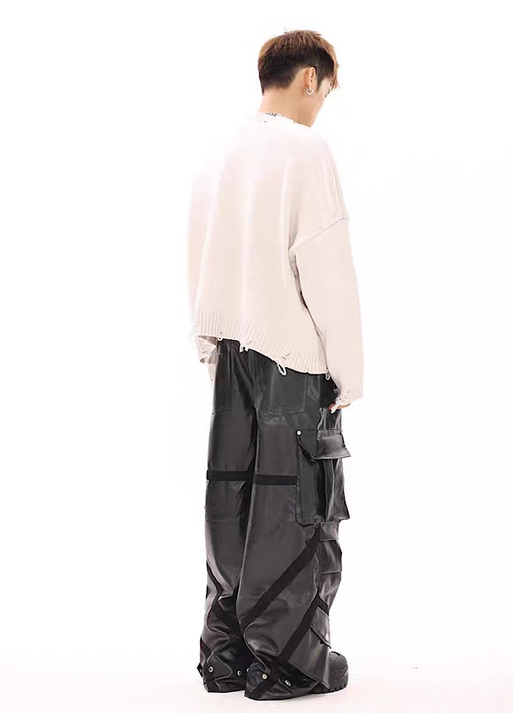 Multi-over pocket design break leather cargo pants  OR1014