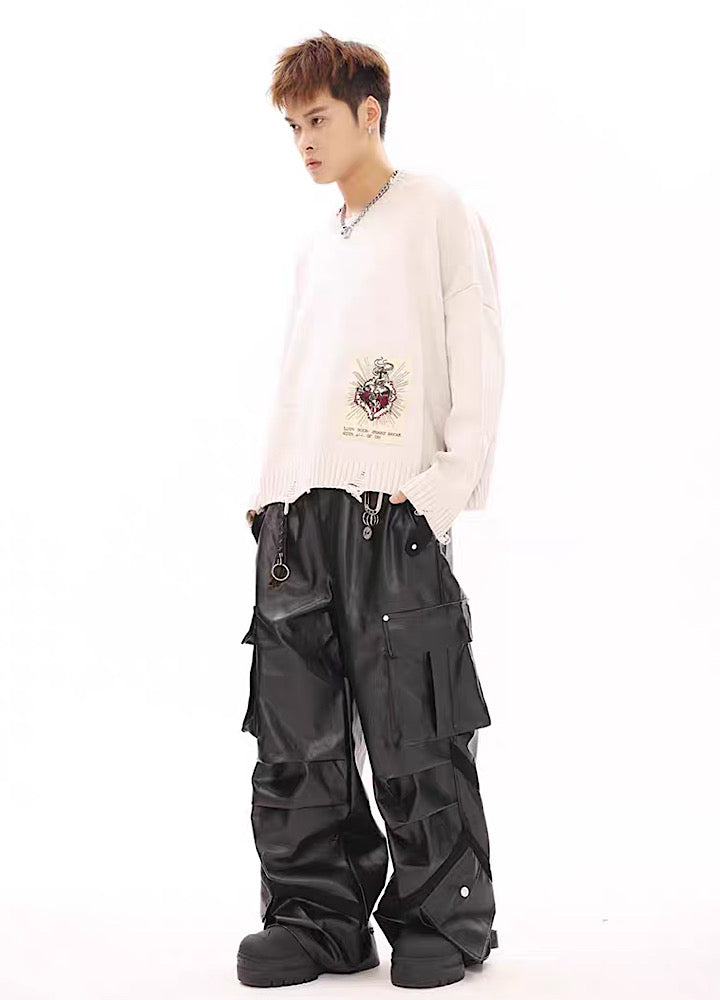 Multi-over pocket design break leather cargo pants  OR1014