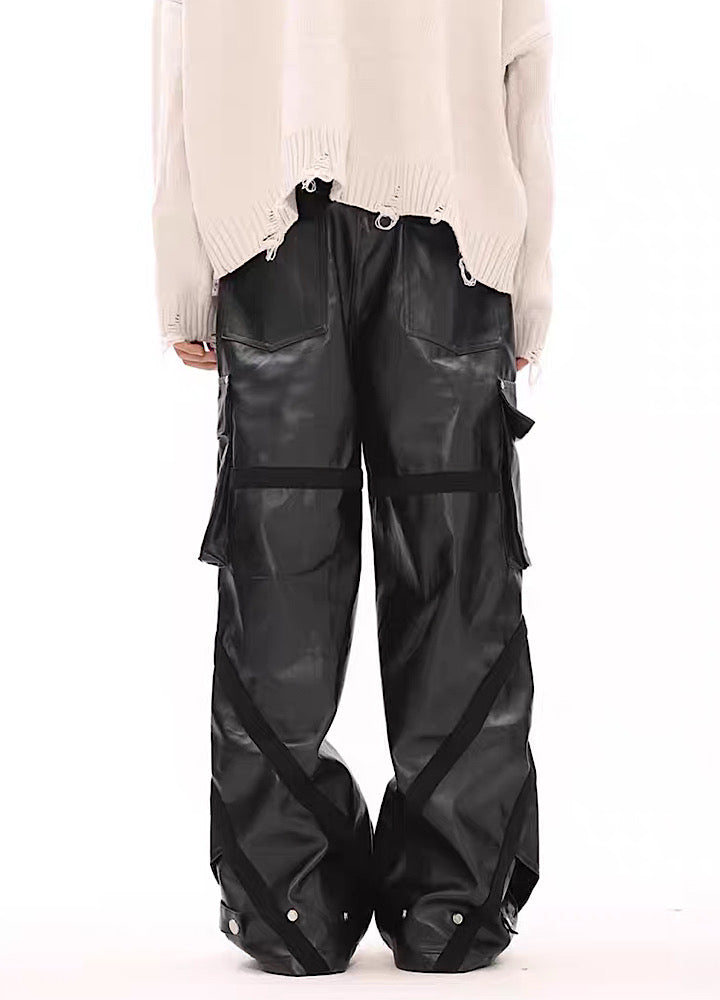 Multi-over pocket design break leather cargo pants  OR1014
