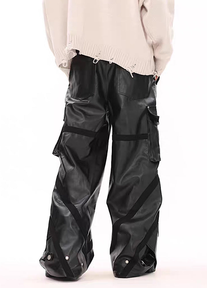 Multi-over pocket design break leather cargo pants  OR1014